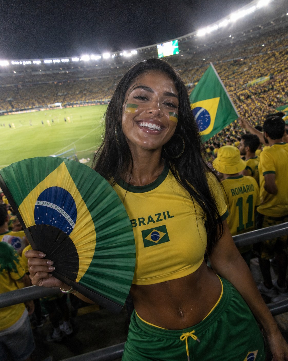 Brazil football women crop top lashes face gems and folding fan kit