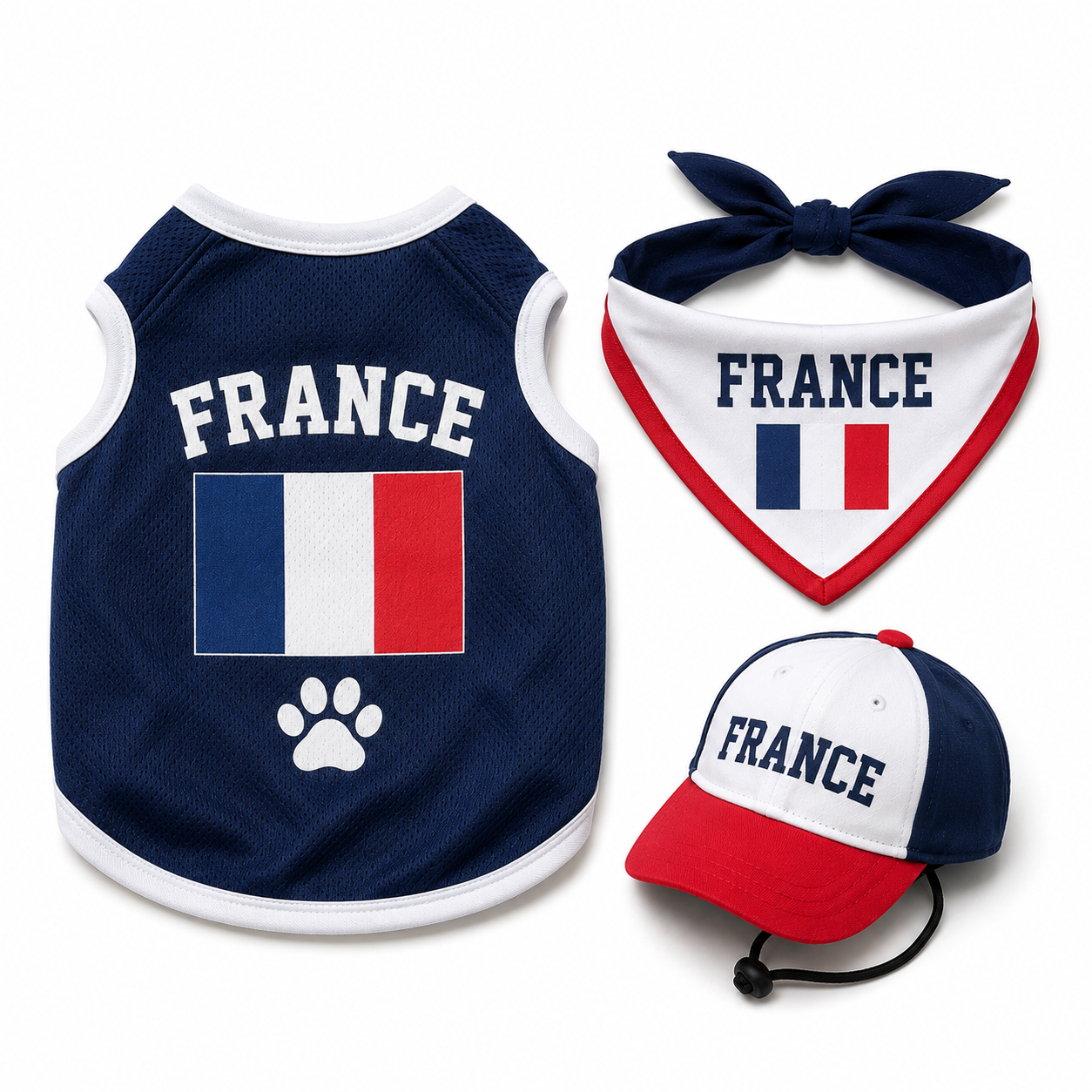 France dog fan kit with jersey bandana and cap